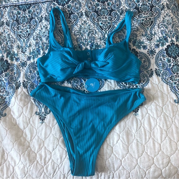 Cupshe Swim Aqua Blue High Cut Bikini Poshmark